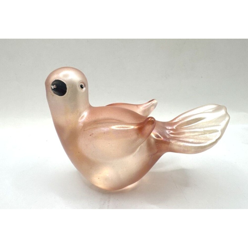 Vintage Hand Blown Art Glass Pink Satin Glass Bird Dove Figurine